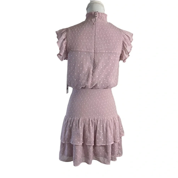 Aqua NEW Pink Swiss Dot High Neck Dress Size Small Short Sleeves Seersucker - Picture 3 of 13